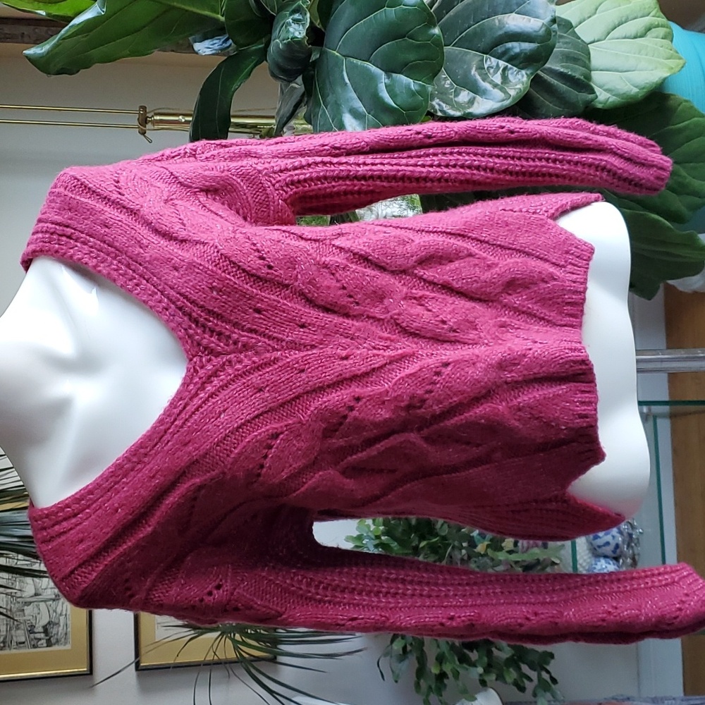 Anthropologie Ramona Dark Pink Vneck Cable Knit Sweater Chunky Oversized… - Picture 6 of 13